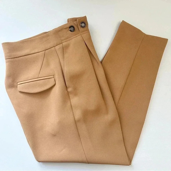 Topshop Betty Peg Trousers High Waisted Cropped Paperbag Pants Tan Camel Size 4 - Picture 15 of 16